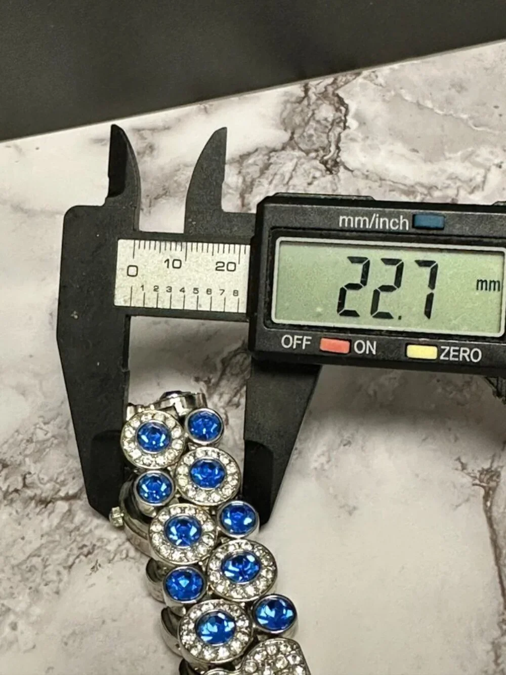 Suzanne Somers Watch Women Silver Tone Blue Rhinestone Bling Band New Battery